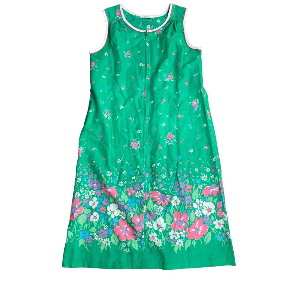 Vintage Green Sleeveless Floral Dress by  KOMAR-size M-GREAT!